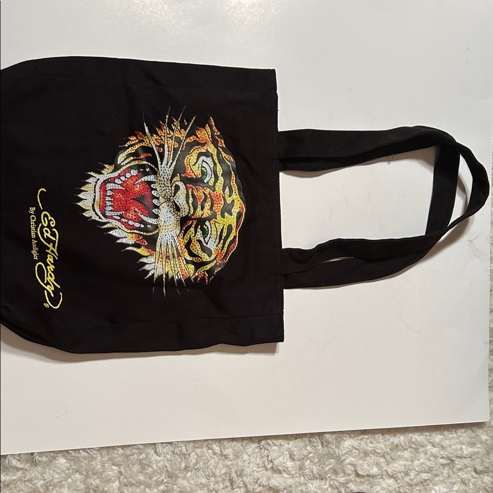 Ed Hardy Black Tote with Fierce Tiger Graphic - Picture 3 of 9
